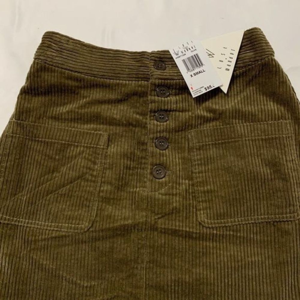Lost + Wander XS Alicia Corduroy Mini Skirt Button Front Cotton Pockets In Olive - Picture 4 of 9